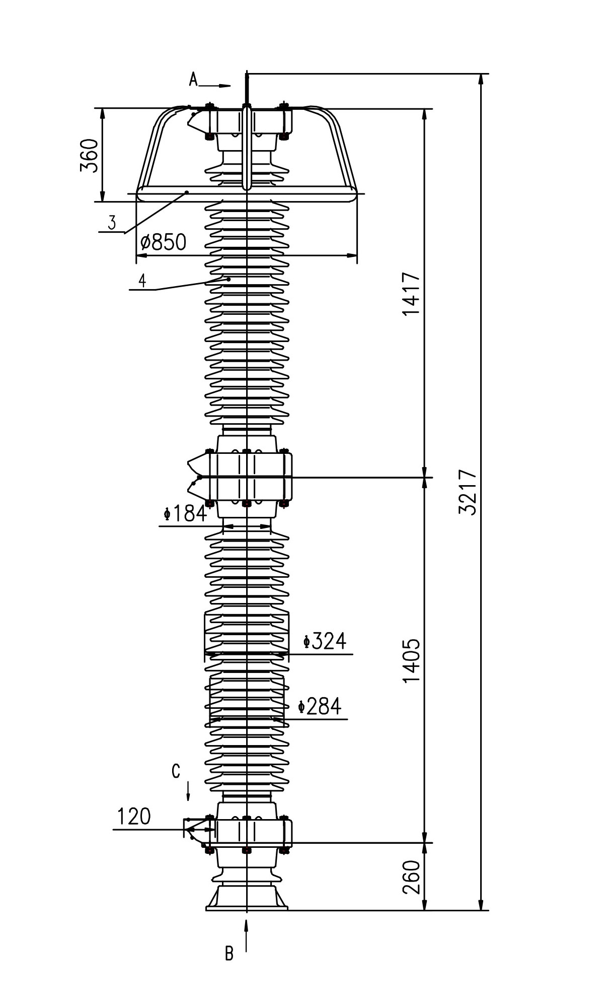 220kV 10kA Porcelain Surge Arrester